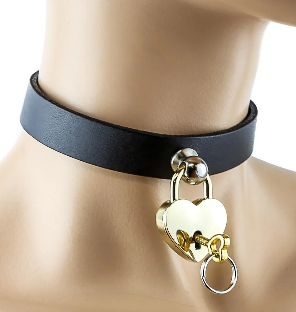 HangingAssorted Heart Lock  Black LeatherChoker