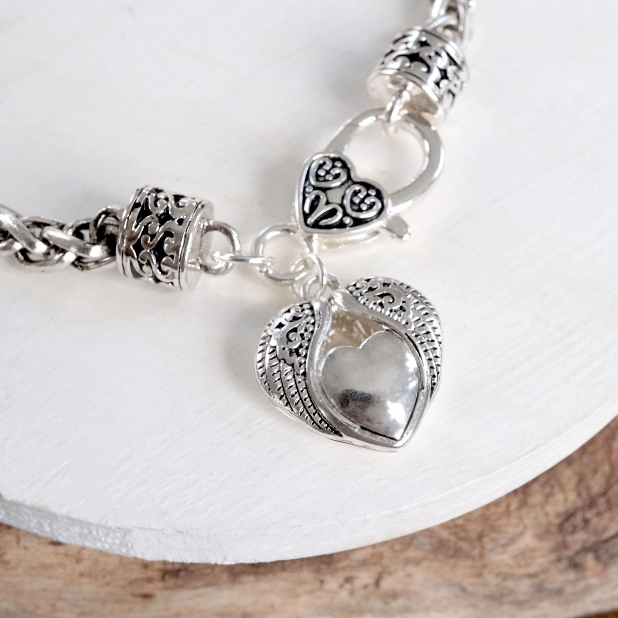 Classic Wheat Chain Bracelet with Filigree Clasp and Charm ?C Heart or Cross Styles VIP treatment Limitless Potential