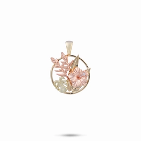 Hawaiian Gardens Hibiscus Pendant in Tri Color Gold with Diamonds - 15mm Timeless Design Refined Flow