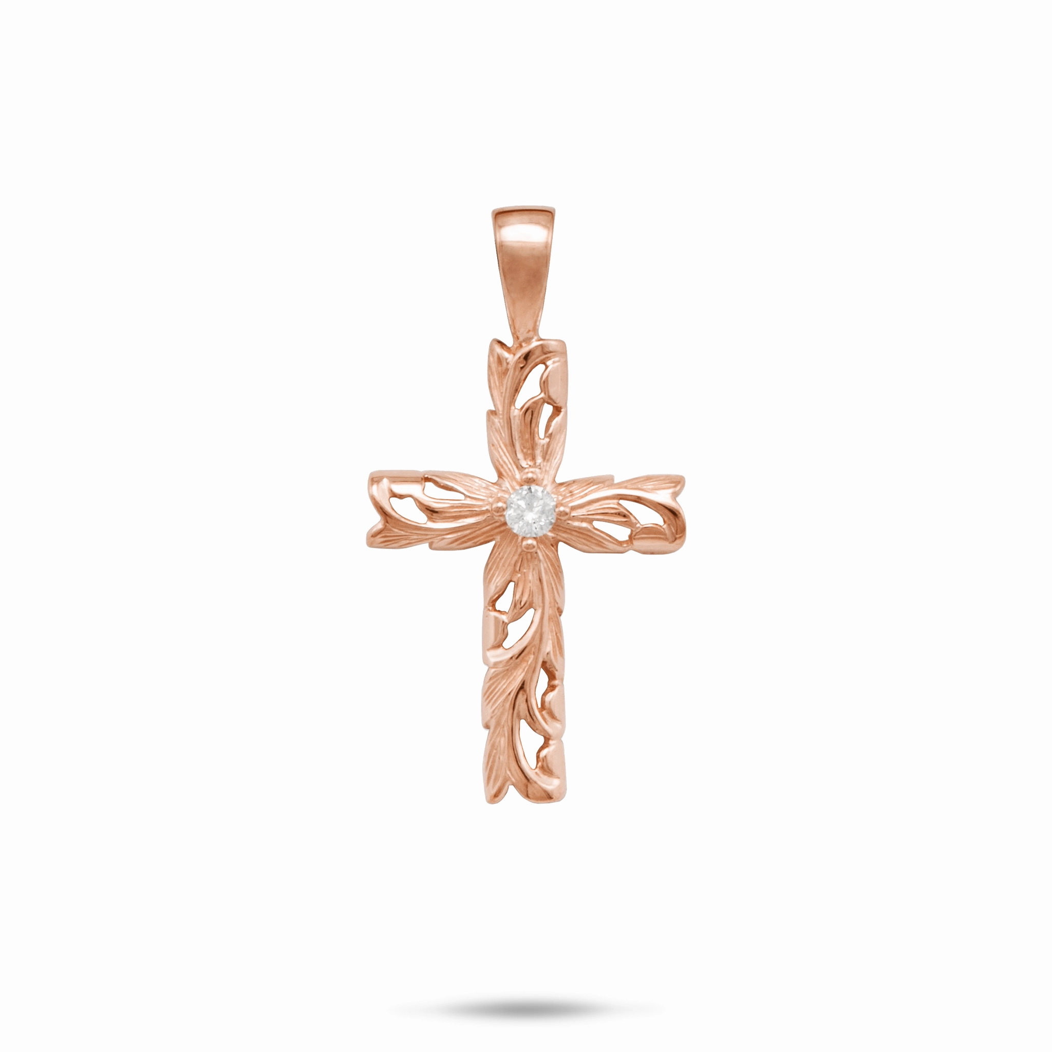 Hawaiian Heirloom Old English Scroll Cross Pendant in Rose Gold with Diamond - 23mm Statement Shine Custom Order