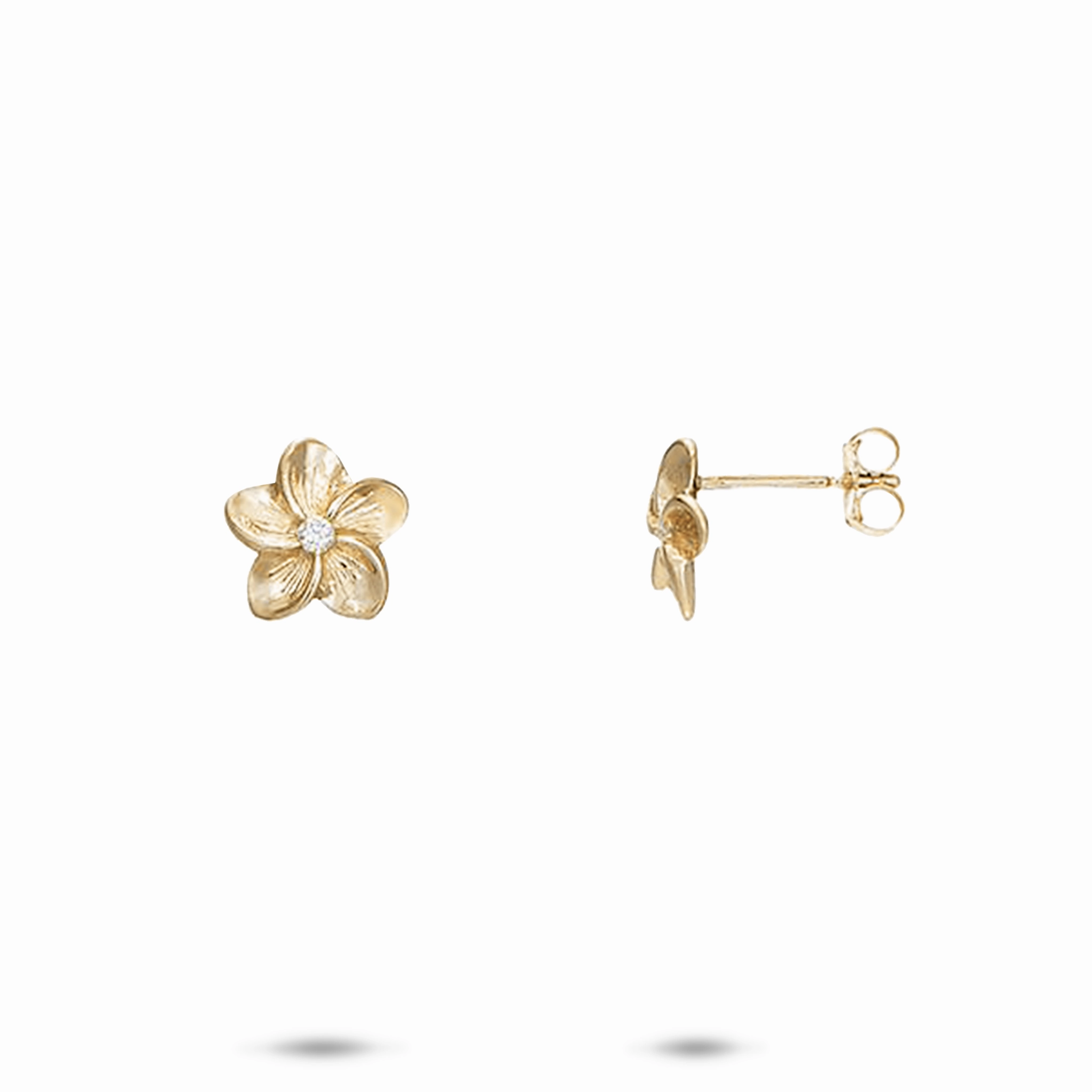 Modern Snap Simple Elegance Hawaiian Heirloom Plumeria Earrings in Gold with Diamonds - 9mm