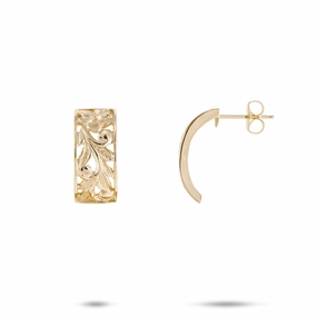 Hawaiian Heirloom Plumeria Hoop Earrings in Gold - 16mm Flawless Sparkle Dynamic Highlight