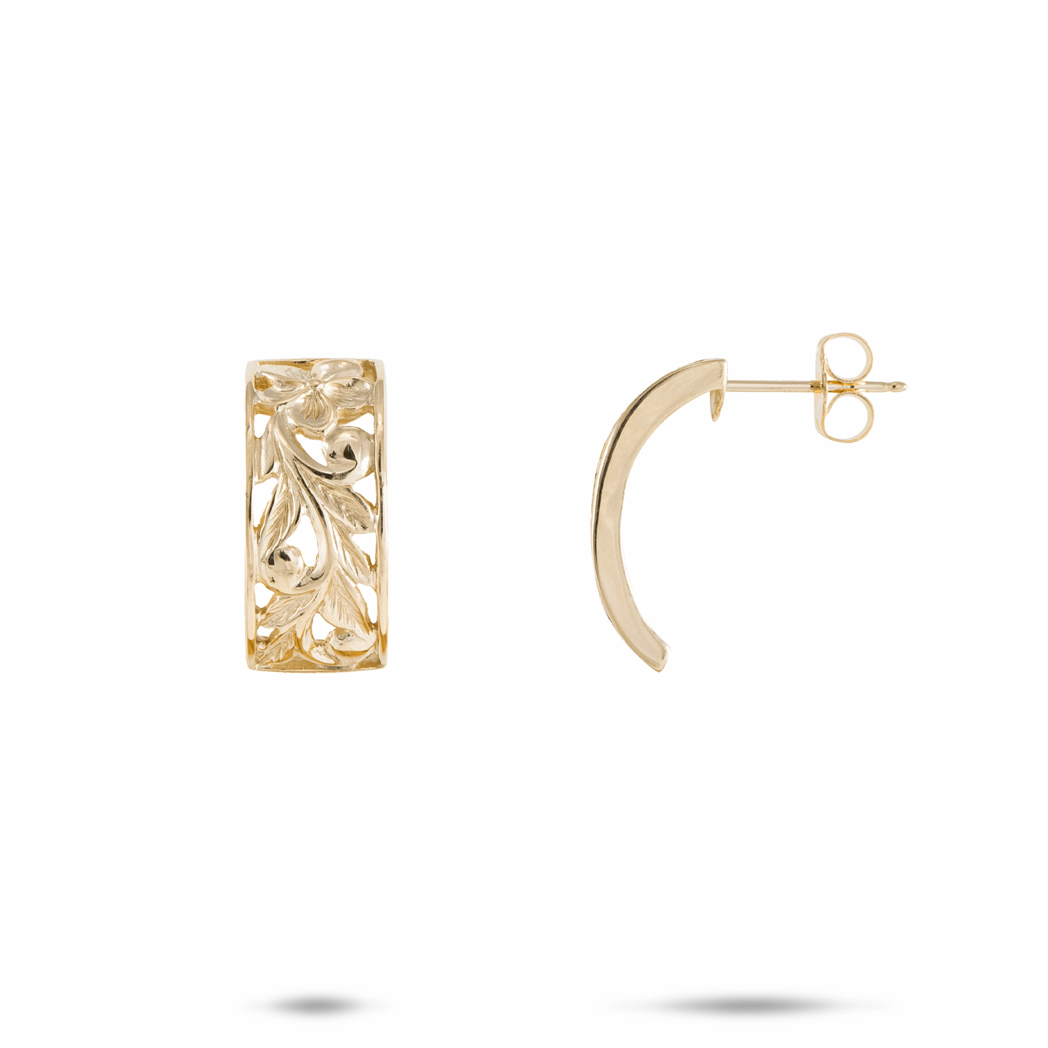 Hawaiian Heirloom Plumeria Hoop Earrings in Gold - 16mm Flawless Sparkle Dynamic Highlight