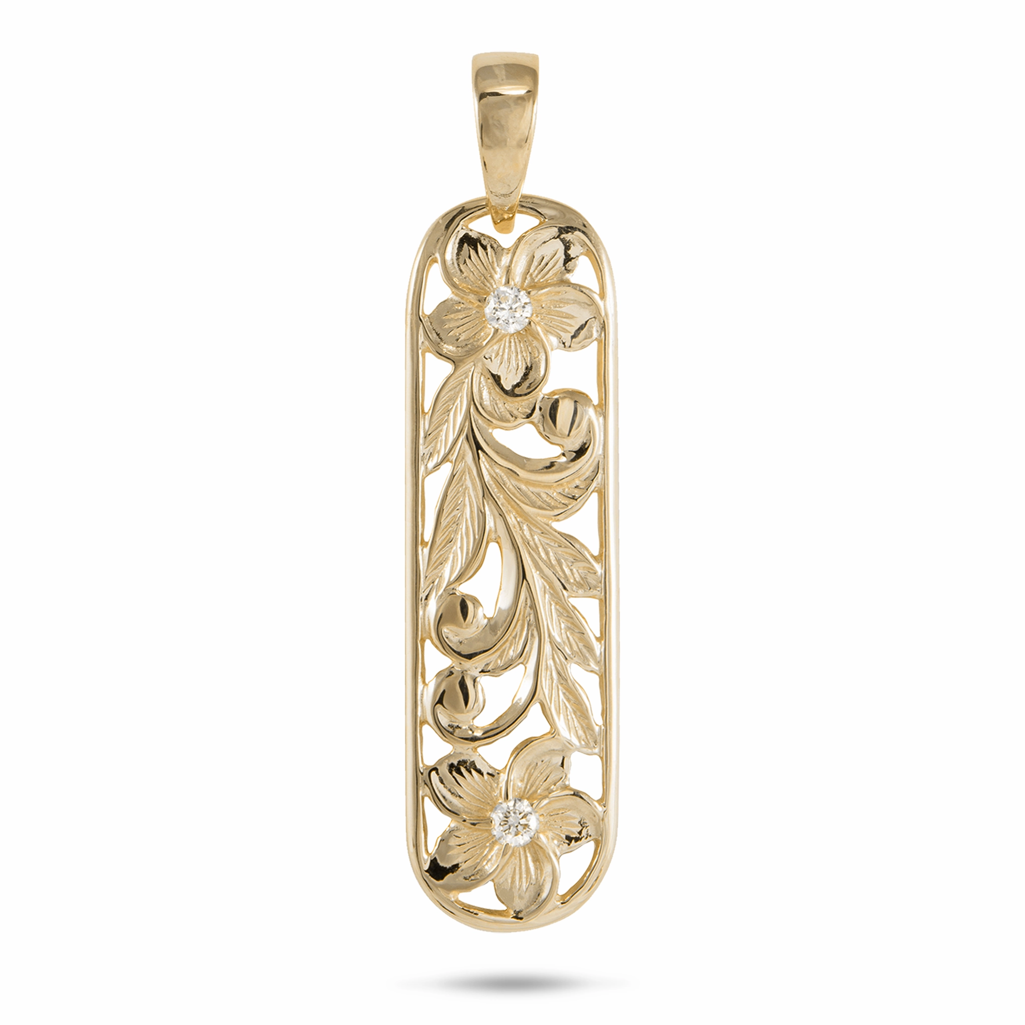 Timeless Duo Fresh Accent Hawaiian Heirloom Plumeria Pendant in Gold with Diamonds - 38mm
