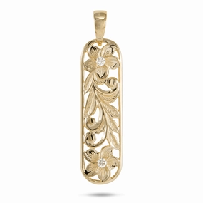 Hawaiian Heirloom Plumeria Pendant in Gold with Diamonds - 38mm Holiday Party