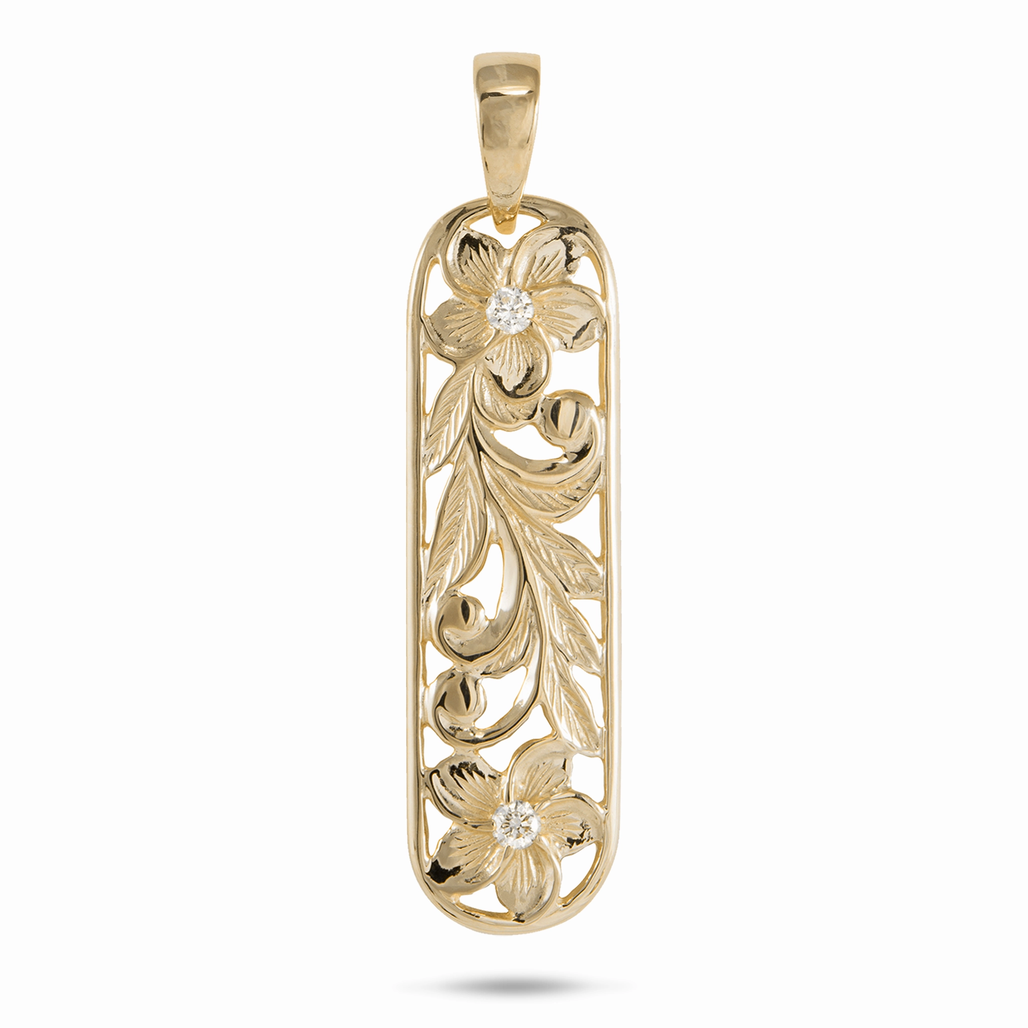 Hawaiian Heirloom Plumeria Pendant in Gold with Diamonds - 38mm Holiday Party