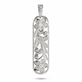 Hawaiian Heirloom Plumeria Pendant in White Gold with Diamonds - 38mm Weekend Chic