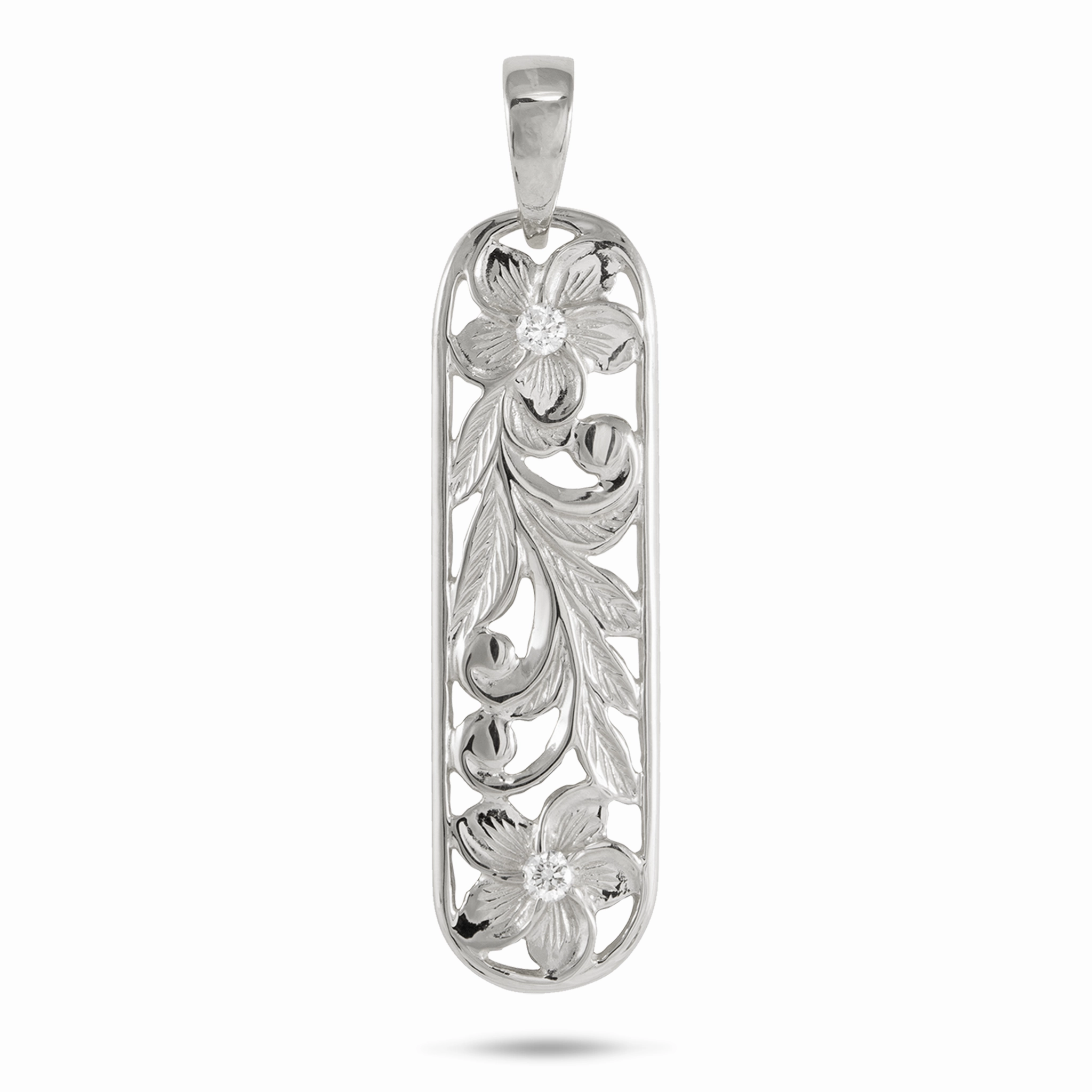 Hawaiian Heirloom Plumeria Pendant in White Gold with Diamonds - 38mm Weekend Chic