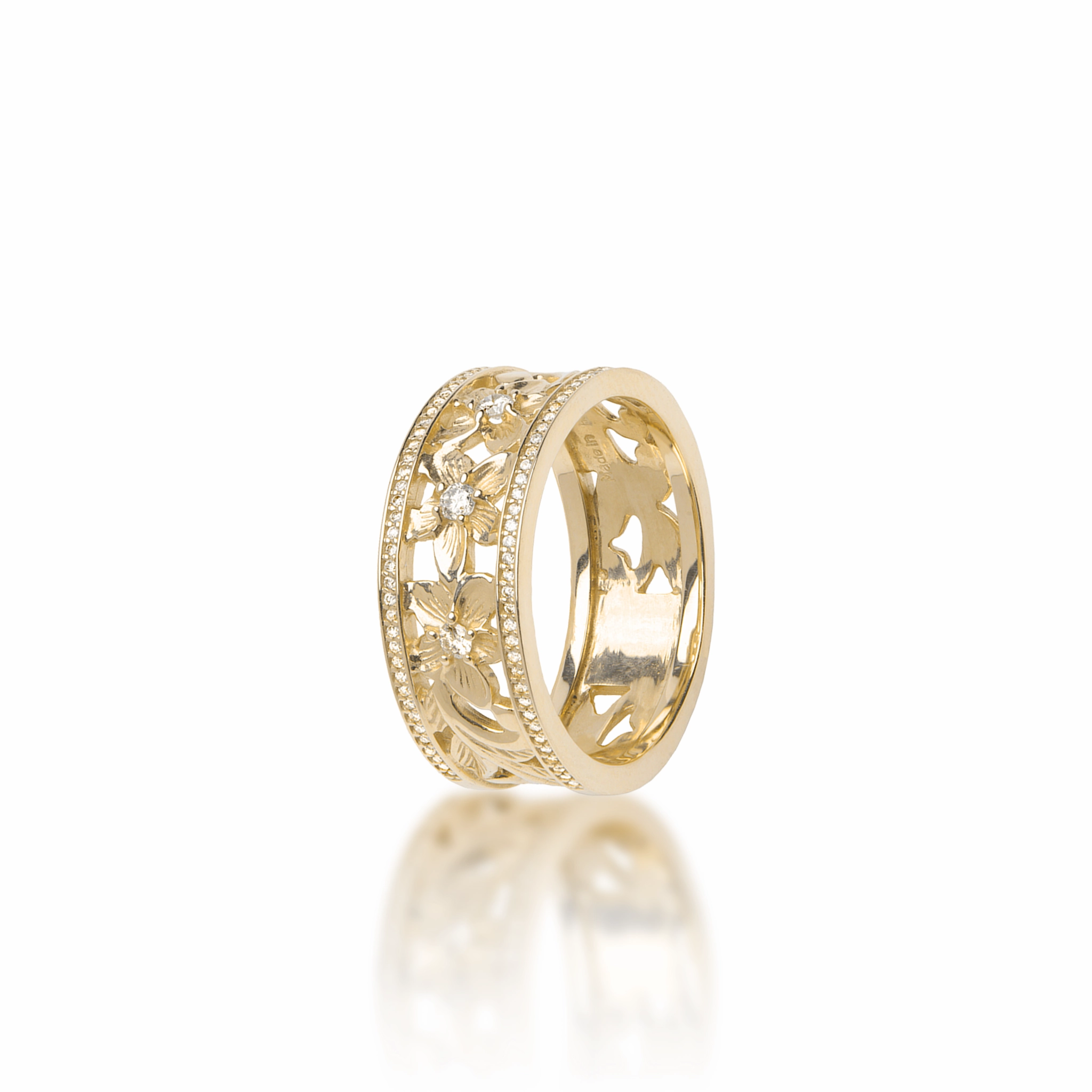 Everyday Set Hawaiian Heirloom Plumeria Ring in Gold with Diamonds - 8mm