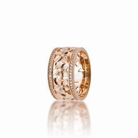 Everyday Finish Hawaiian Heirloom Plumeria Ring in Rose Gold with Diamonds - 10mm