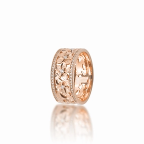 Hawaiian Heirloom Plumeria Ring in Rose Gold with Diamonds - 10mm Evening Wear Exquisite Sparkle
