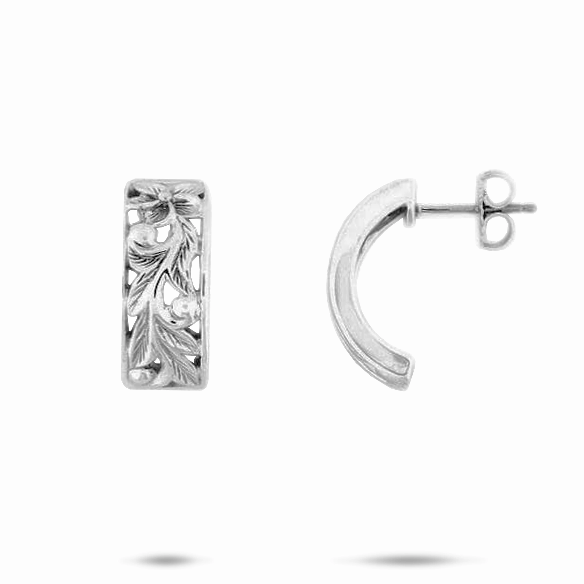 Vintage Mood Hawaiian Heirloom Plumeria Scroll Hoop Earrings in Sterling Silver - 8mm