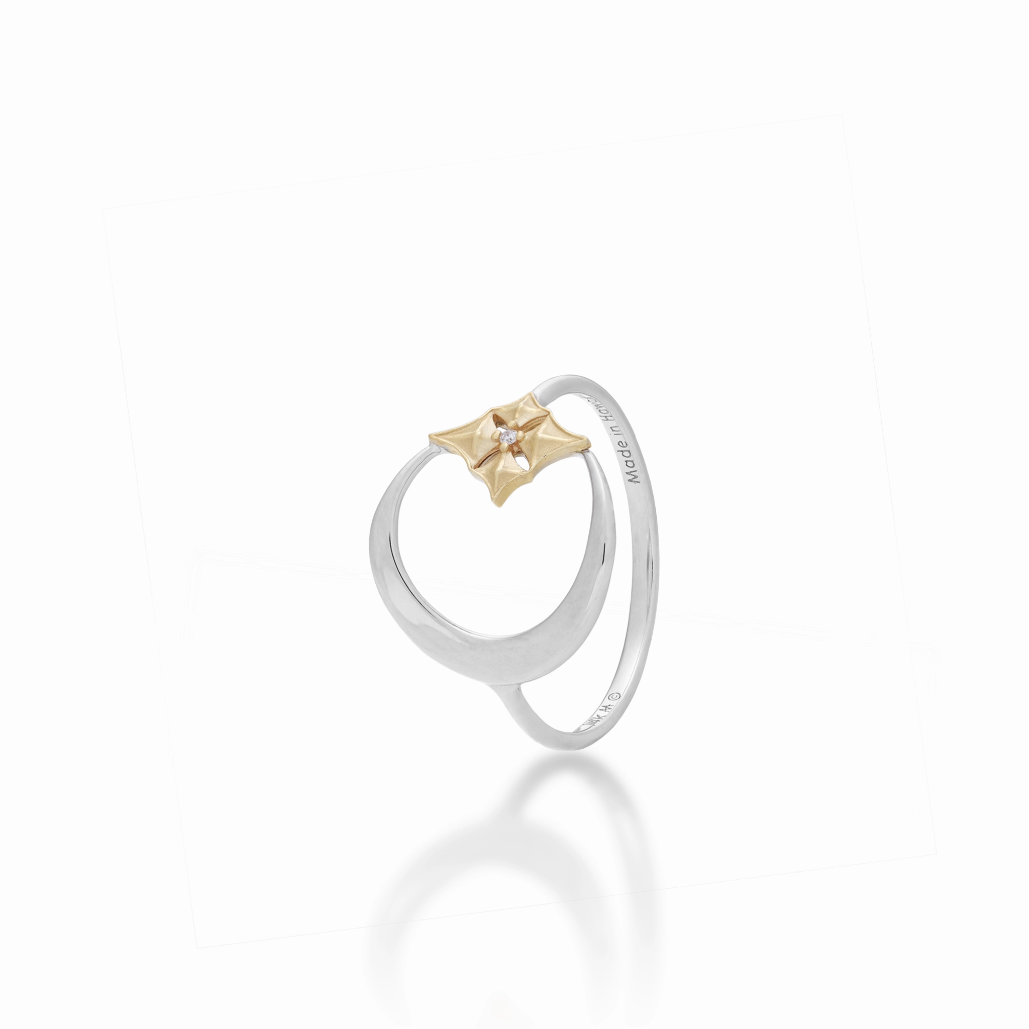 Refined Charm Hawaiian Quilted Star and Moon Ring in Two Tone Gold with Diamond - 13mm