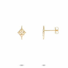 Sophisticated Embellishments Graceful Charm Hawaiian Quilted Star Earrings in Gold with Diamonds - 10mm