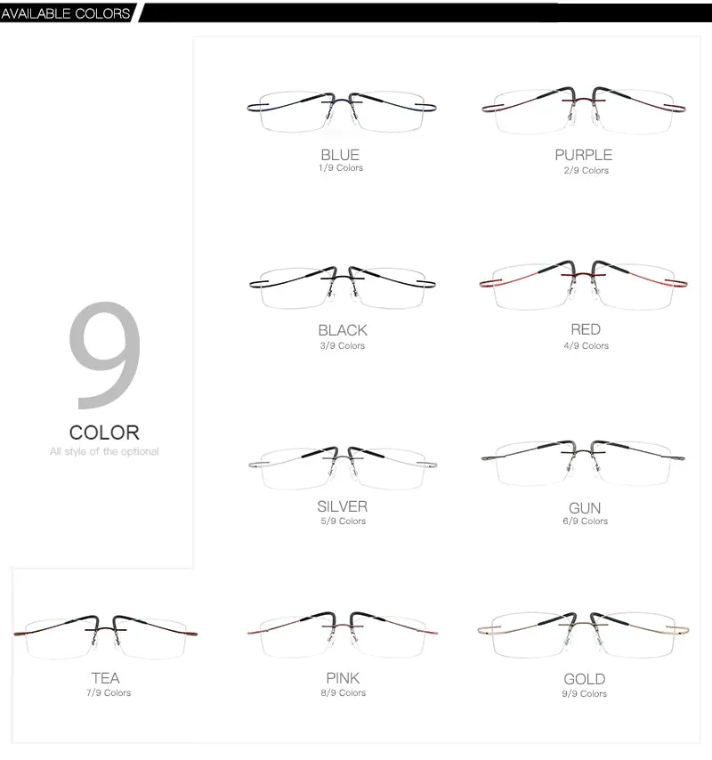 Hdcrafter Rimless Rectangle Titanium Frame Eyeglasses Unisex