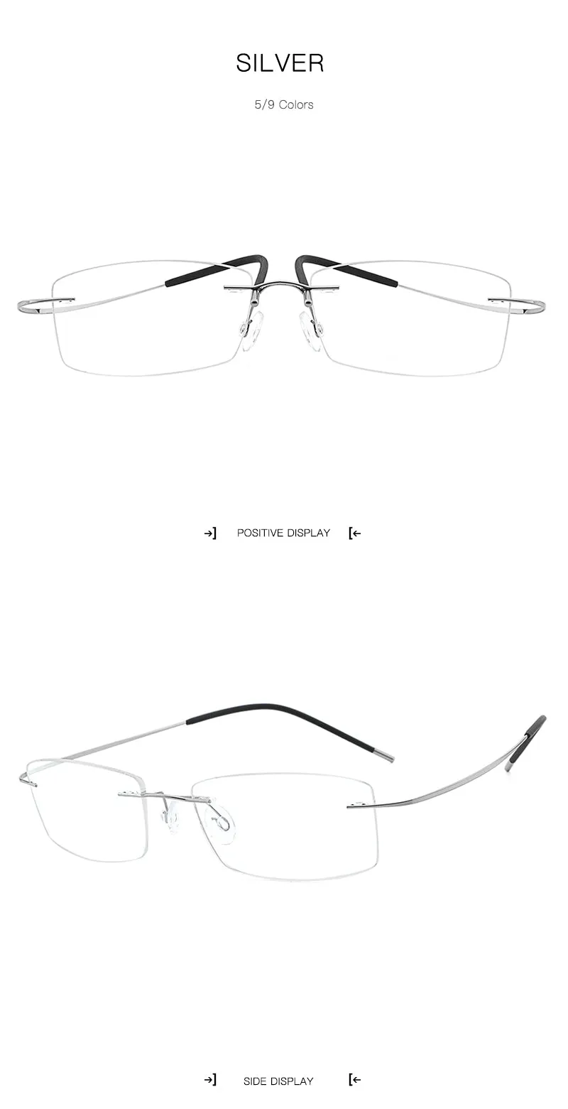 Hdcrafter Rimless Rectangle Titanium Frame Eyeglasses Unisex