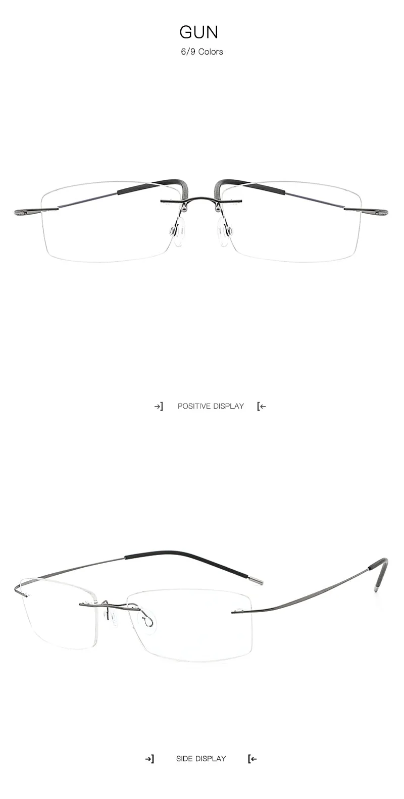 Hdcrafter Rimless Rectangle Titanium Frame Eyeglasses Unisex