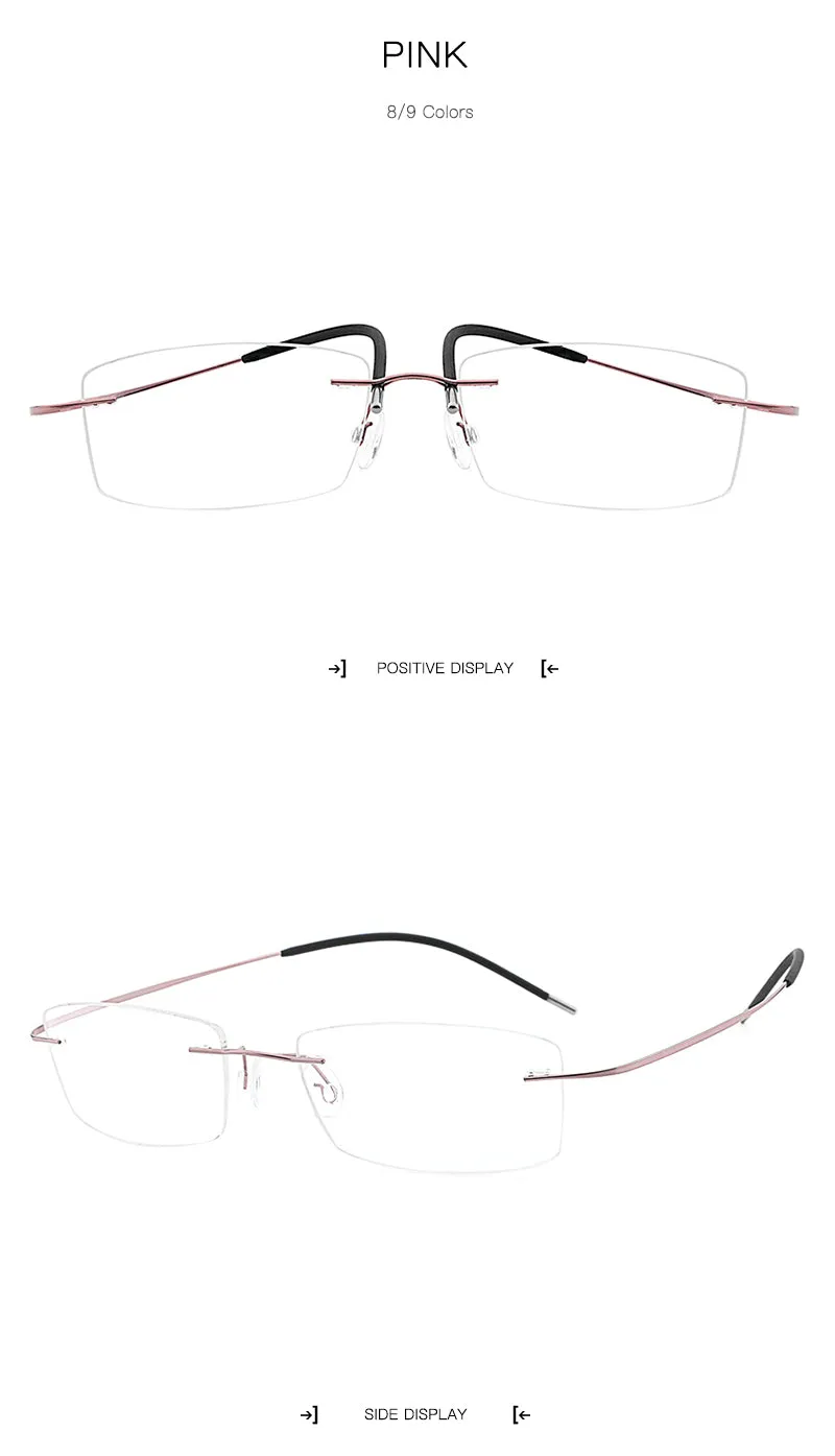 Hdcrafter Rimless Rectangle Titanium Frame Eyeglasses Unisex