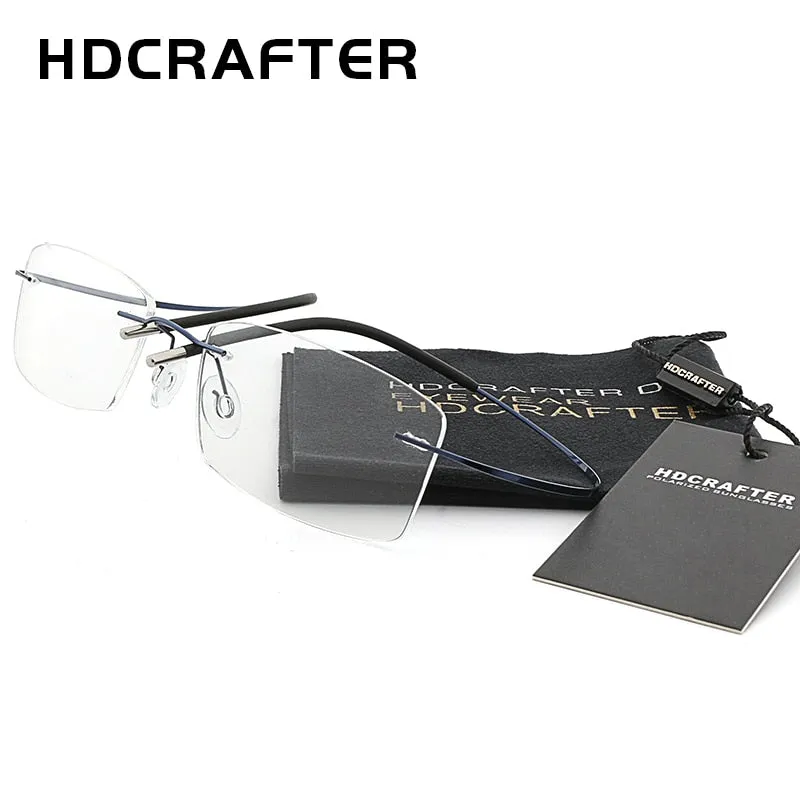 Hdcrafter Rimless Rectangle Titanium Frame Eyeglasses Unisex