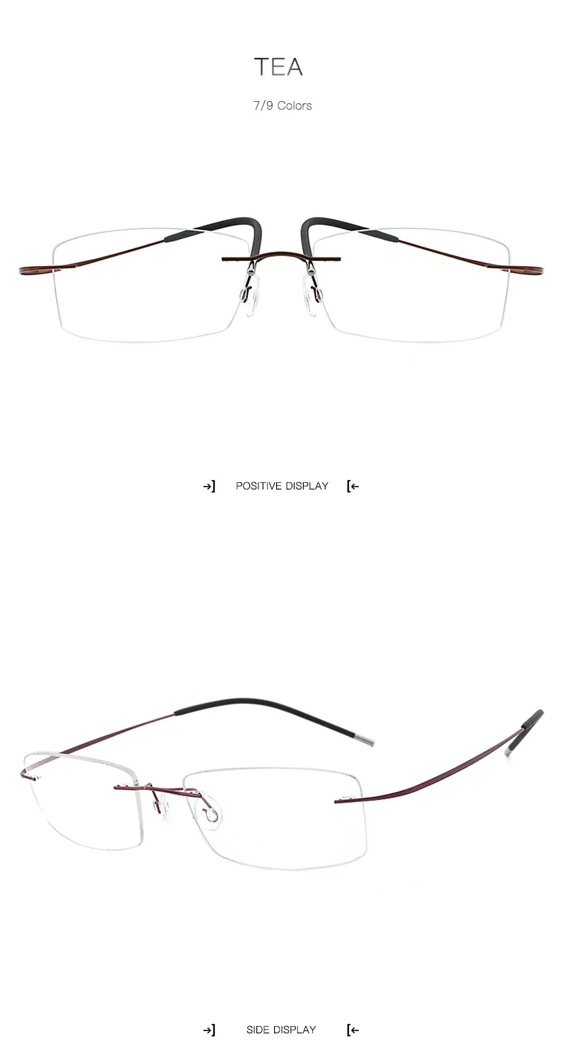 Hdcrafter Rimless Rectangle Titanium Frame Eyeglasses Unisex