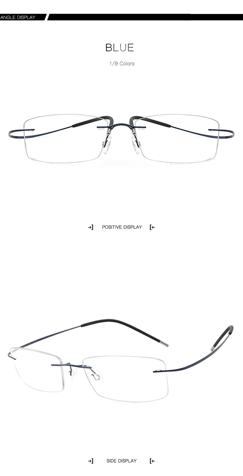 Hdcrafter Rimless Rectangle Titanium Frame Eyeglasses Unisex