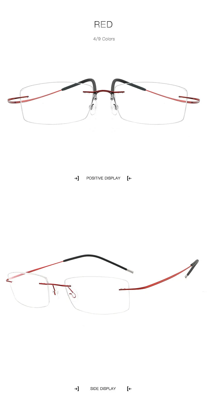 Hdcrafter Rimless Rectangle Titanium Frame Eyeglasses Unisex