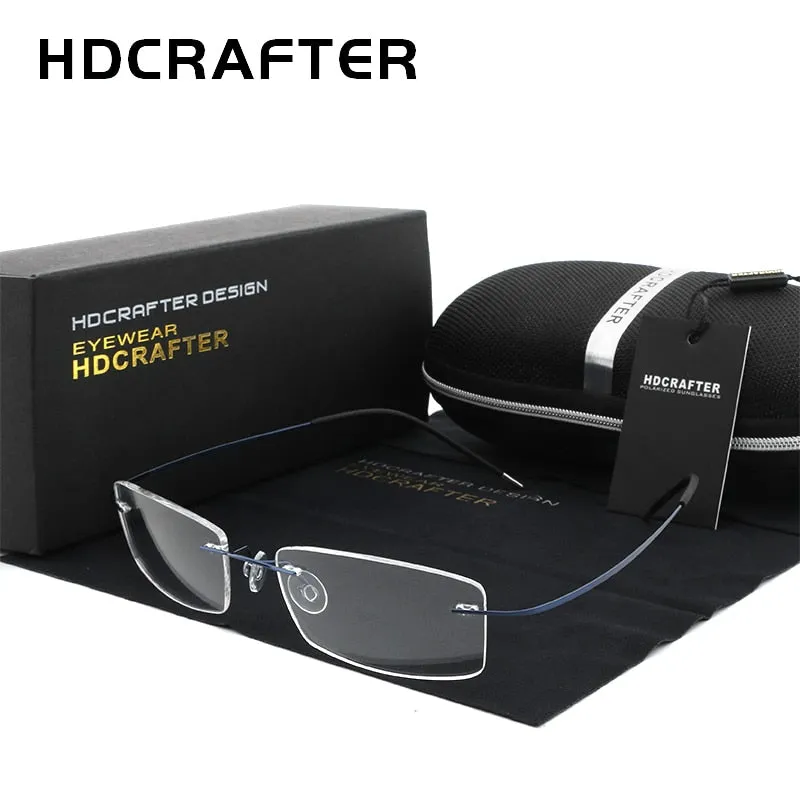 Hdcrafter Rimless Rectangle Titanium Frame Eyeglasses Unisex