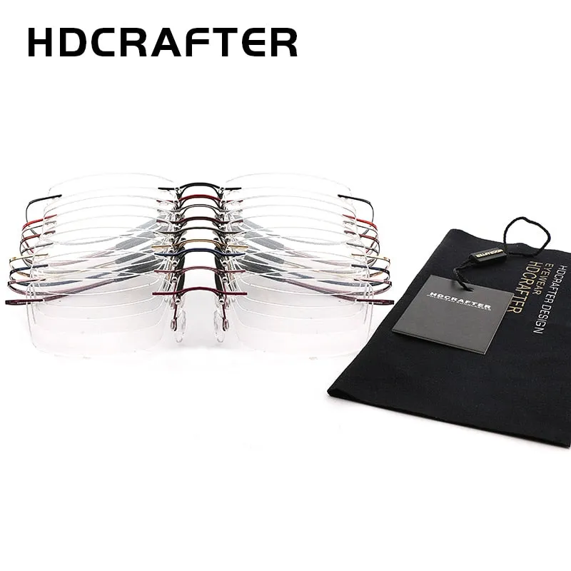 Hdcrafter Rimless Rectangle Titanium Frame Eyeglasses Unisex