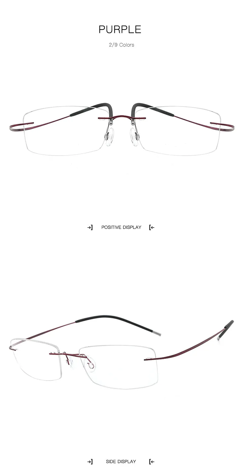 Hdcrafter Rimless Rectangle Titanium Frame Eyeglasses Unisex