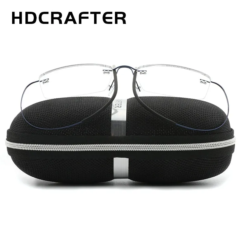 Hdcrafter Rimless Rectangle Titanium Frame Eyeglasses Unisex