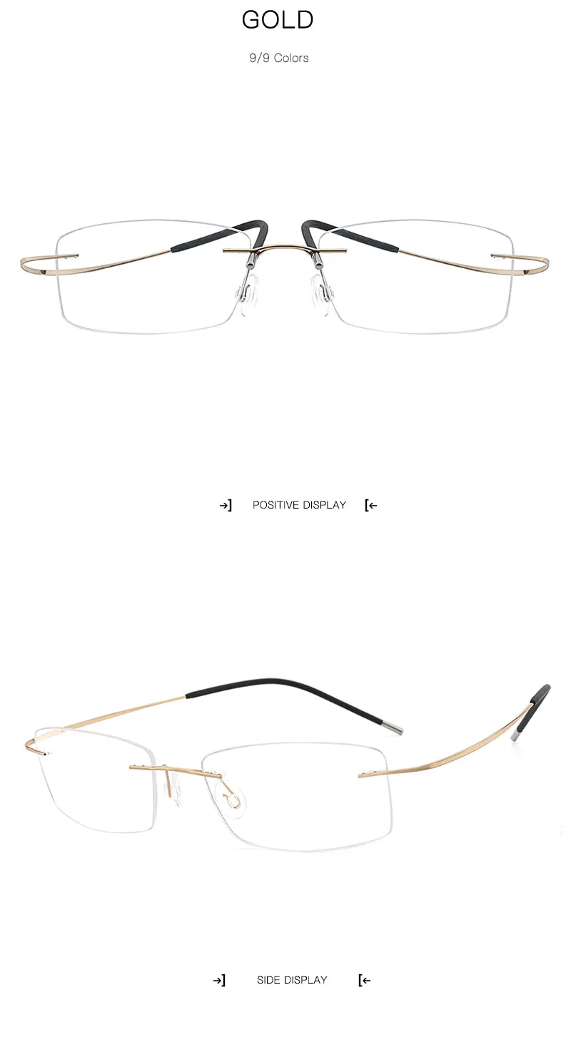 Hdcrafter Rimless Rectangle Titanium Frame Eyeglasses Unisex