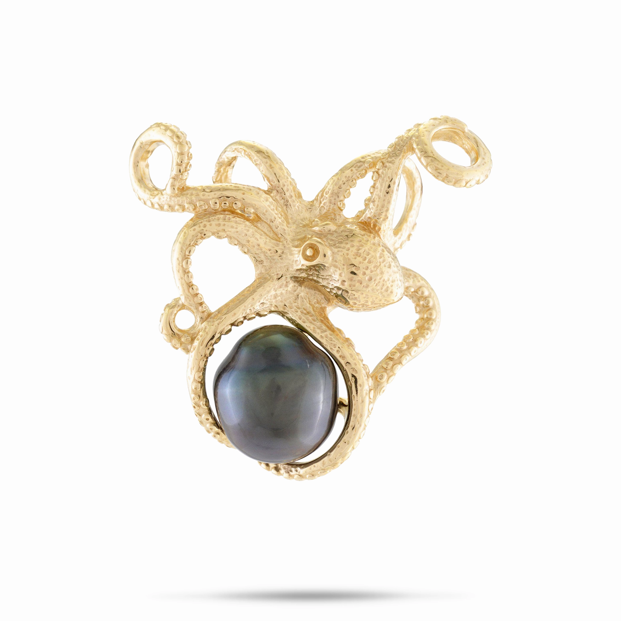 Trendy Detail Everyday Glow He?e (Octopus) Tahitian Black Pearl Pendant in Gold-10-11mm