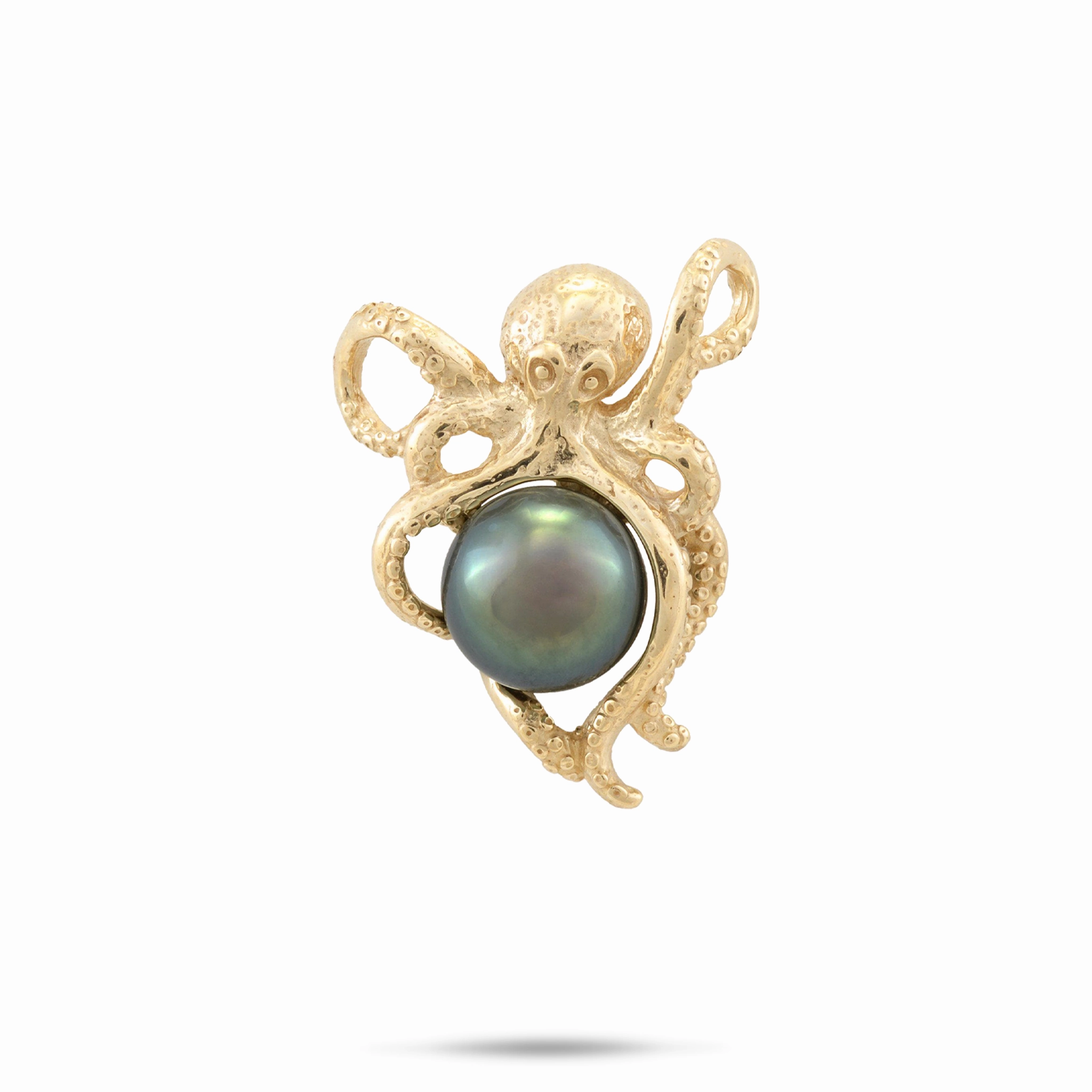 Star Detail He?e (Octopus) Tahitian Black Pearl Pendant in Gold - 8-10mm