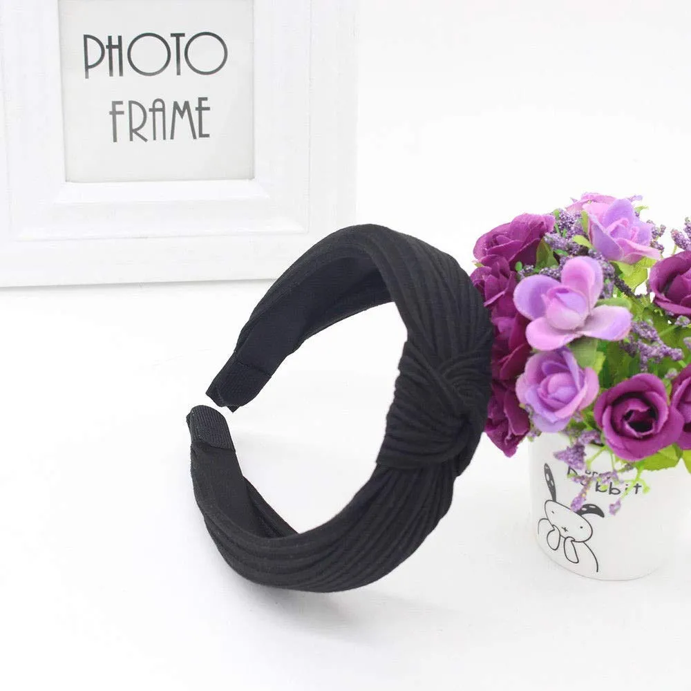Headbands for Women Girls Bow Knotted Turban Headbands Hair Hoops Headpiece For Daily (Black, One Size)