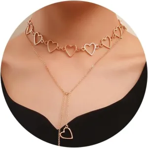 Heart Layered Necklaces for Women 14K Gold Plated Heart Pendant Necklaces Long Dainty Necklace Heart Choker Necklaces Trendy Necklaces Jewelry Gifts for Christmas Birthday