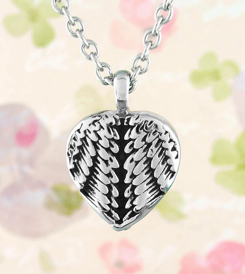 Heart-Shaped Angel Wing Urn Necklace - Stainless Steel Multicultural Piece Layered Look