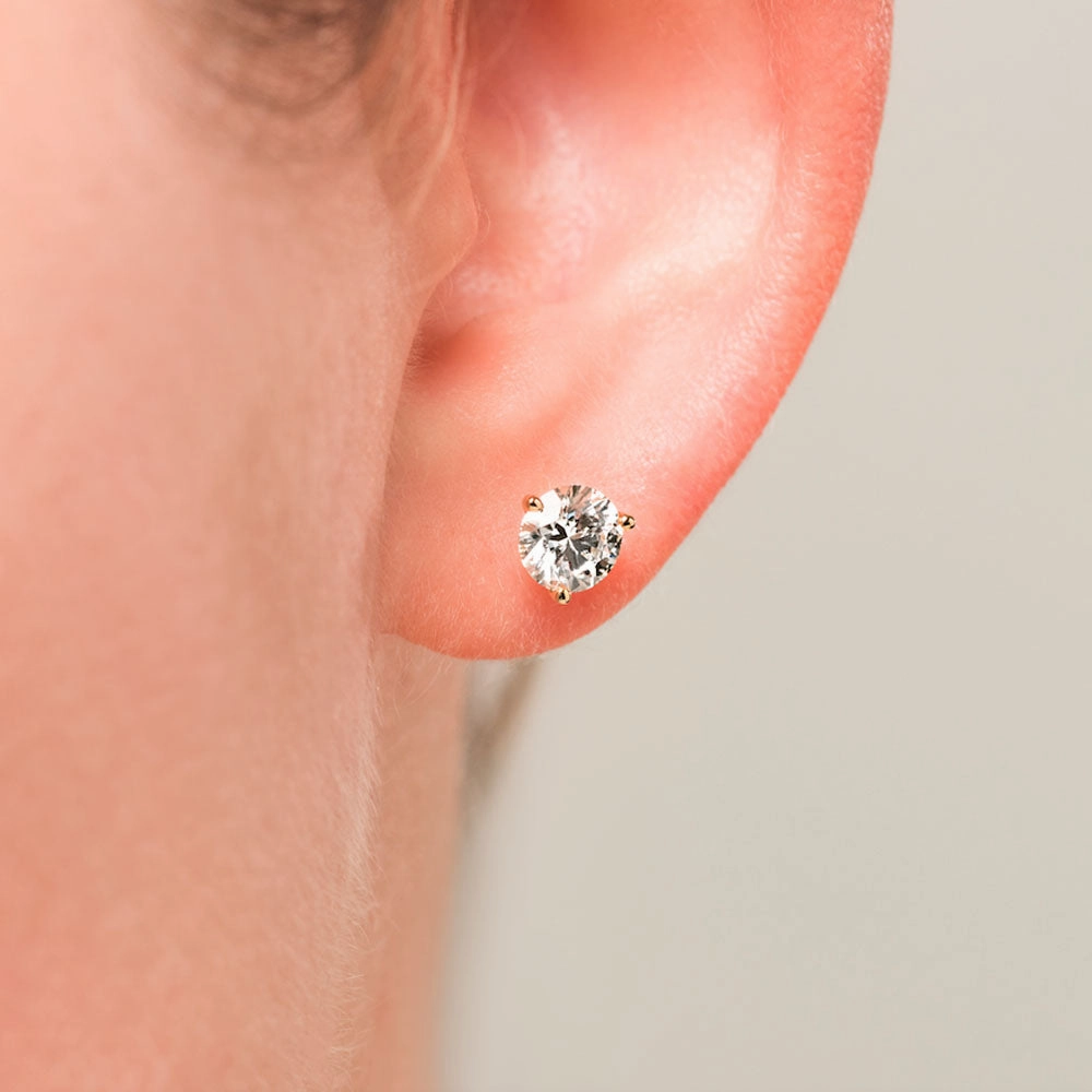 Classic Round Lab Grown Diamond Three Prong Martini Stud Earrings Refined Item Modern Detail