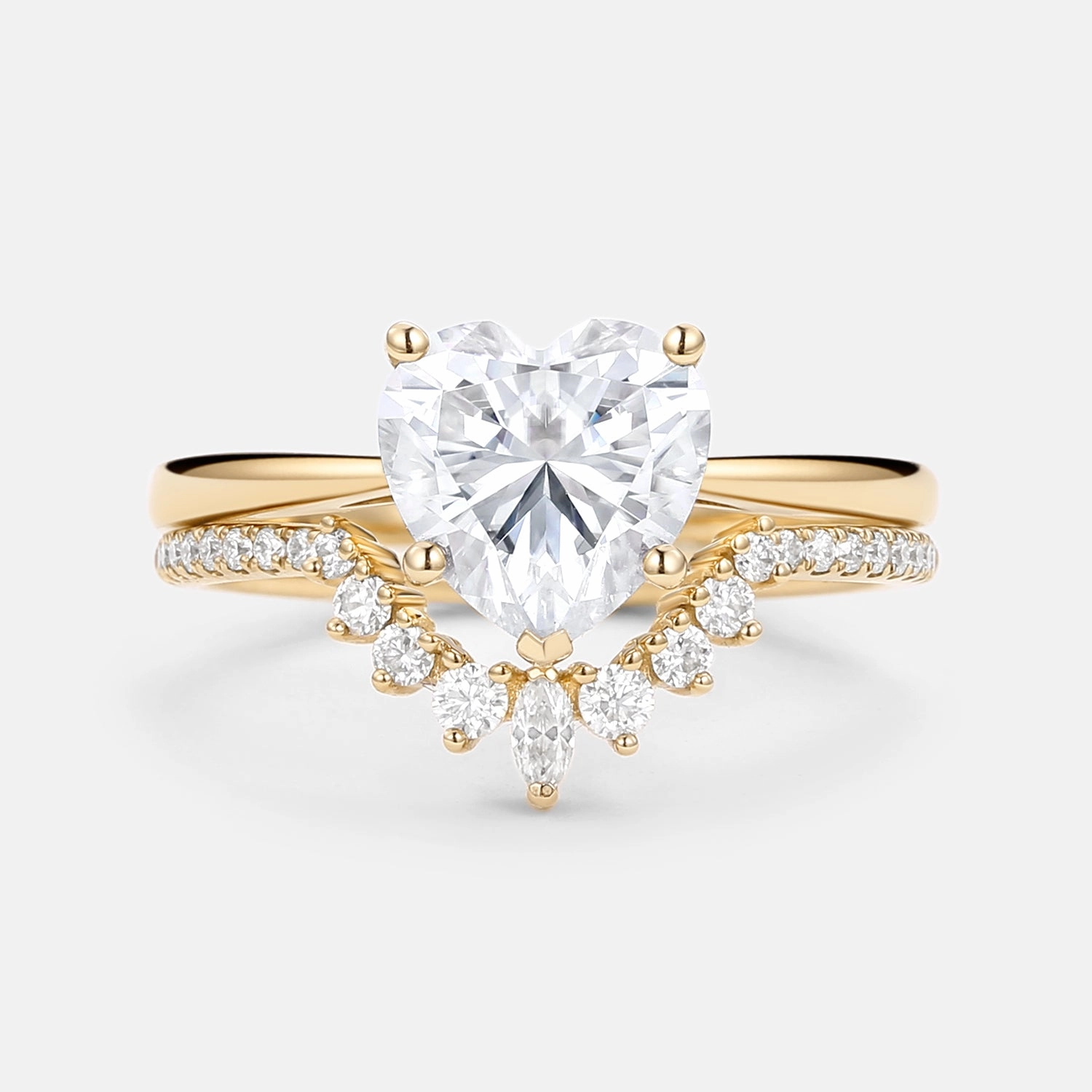 Heart Shaped Moissanite Classic Solitaire Ring Set Radiant Edge