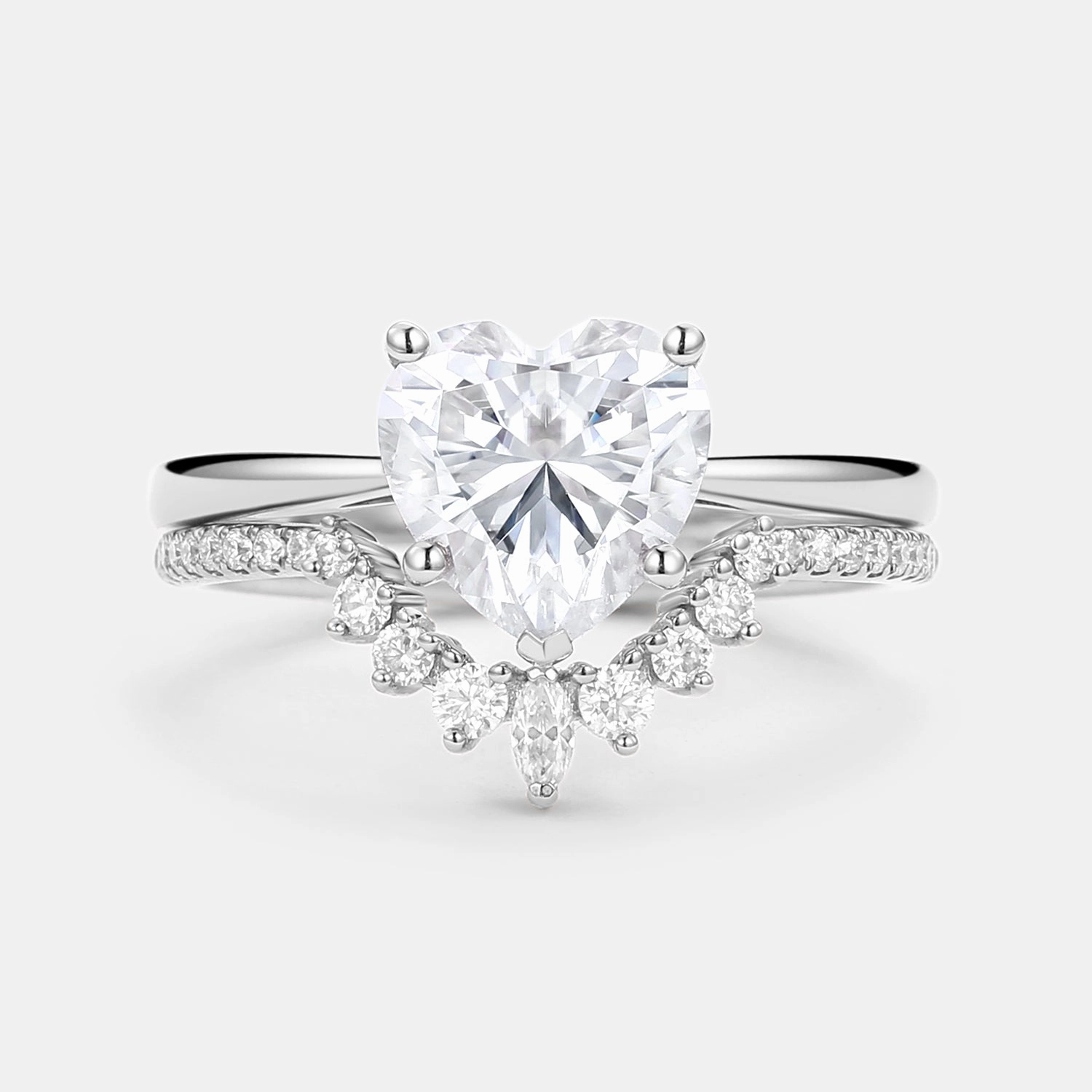 Heart Shaped Moissanite Classic Solitaire Ring Set Studio Shot Subtle Vibe