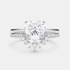 Heart Shaped Moissanite Classic Solitaire Ring Set Studio Shot Subtle Vibe