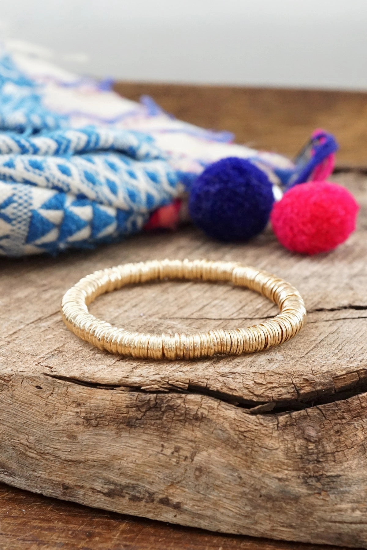 Heishi Disc Boho beaded stretchy bracelet - Silver Gold Tone Total Offering Happy Amalgamations