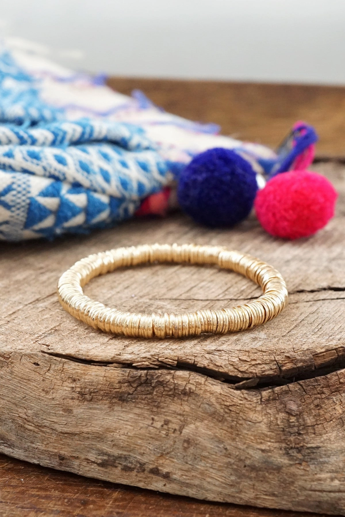 Go-To Item Constant Glamour Heishi Disc Boho beaded stretchy bracelet Silver Gold Shell