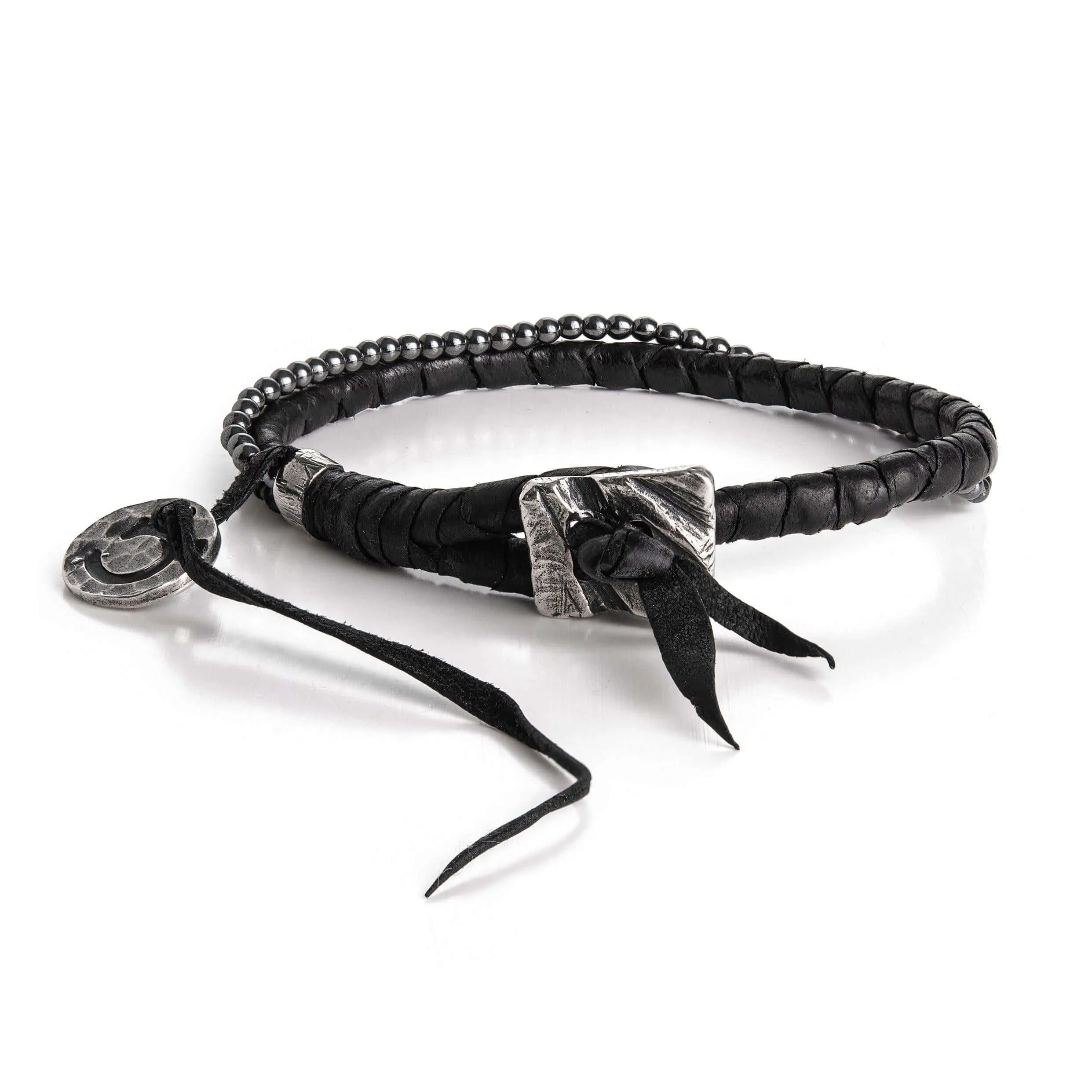 Hematite Beads and Silver Leather Bracelet