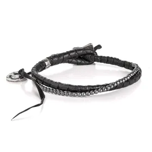 Hematite Beads and Silver Leather Bracelet