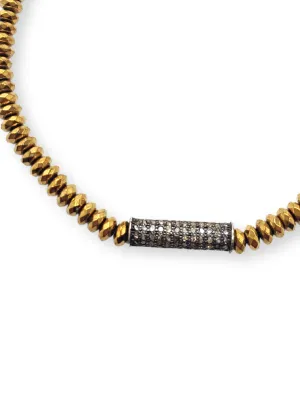 Hematite Heishi Bead & Diamond Bar Bracelet
