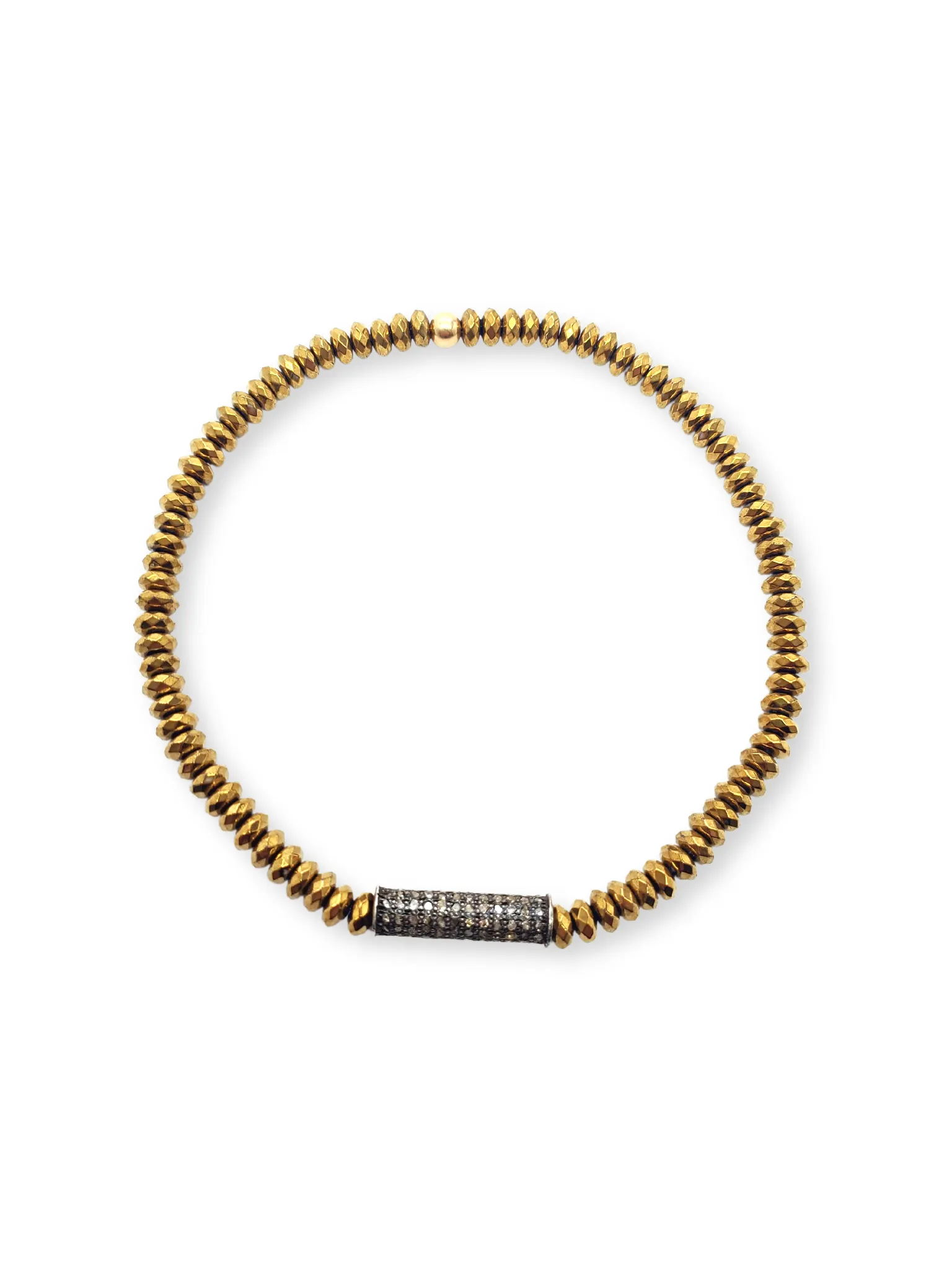 Hematite Heishi Bead & Diamond Bar Bracelet