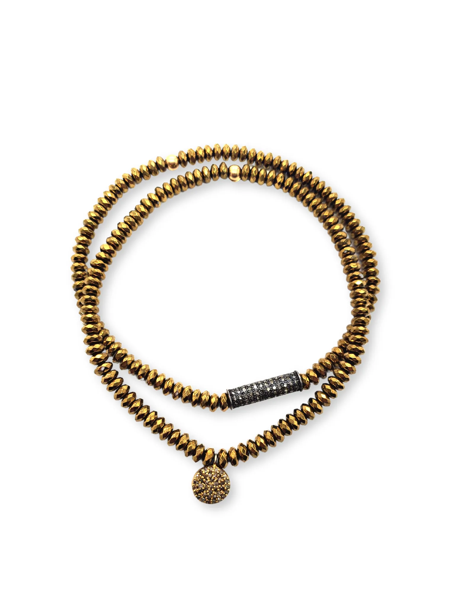 Hematite Heishi Bead & Diamond Bar Bracelet