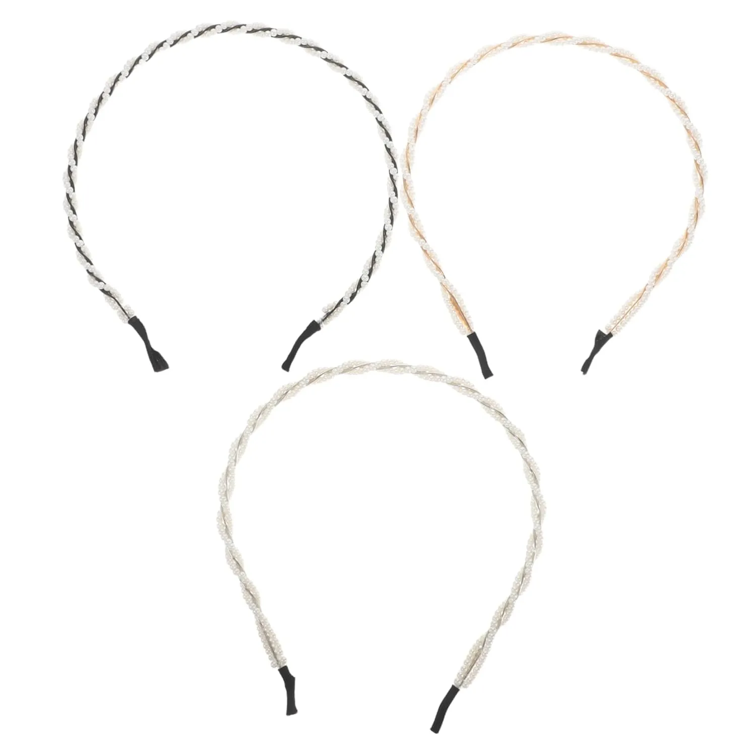 Hemoton Phisticated Pearl Headbands for Women 3 Pack Narrow Metal Hairpins Handmade Chinese Style Hair Accessories Distinct Colors