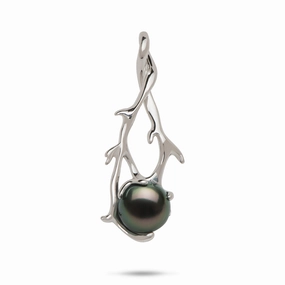 Refined Accessory Heritage Tahitian Black Pearl Pendant in White Gold - 9-10mm