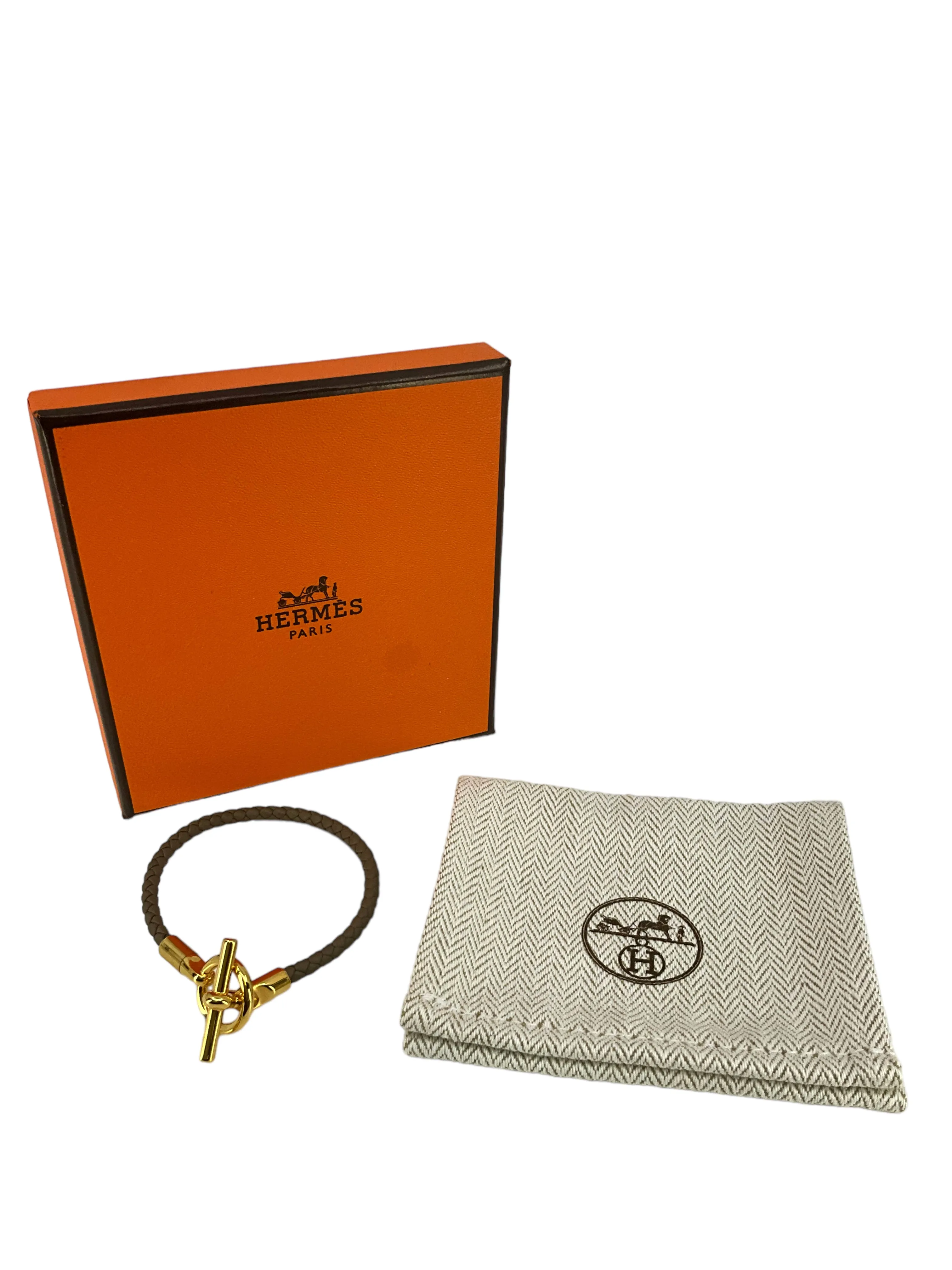Hermes Braided Leather Glenan Bracelet T1 NEW